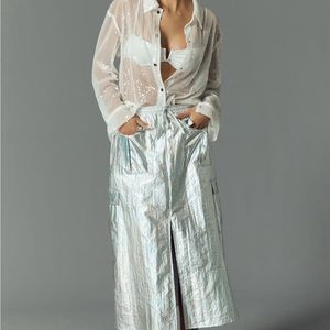 Anthropologie Metallic Shine Cargo Midi Skirt